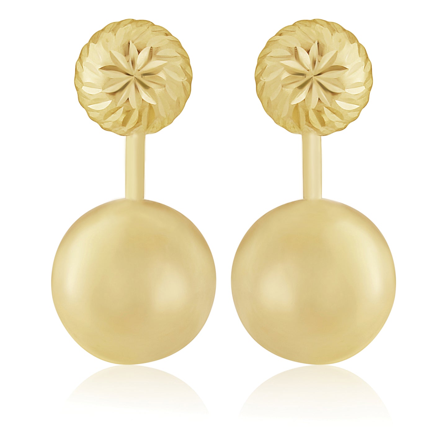 Ladies 9ct Gold  Double Ball Drop Stud Earrings - 7mm 10mm - SENR02561