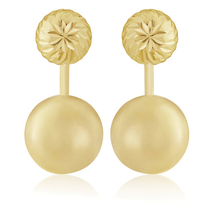 Ladies 9ct Gold  Double Ball Drop Stud Earrings - 7mm 10mm - SENR02561