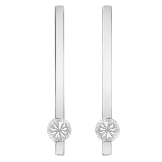 9ct White Gold  Square Tube Column Starburst Disc Drop Earrings - SENR02592