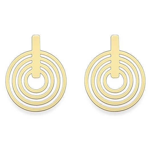 9ct Gold  Concentric Crop Circles Drop Earrings - SENR02595