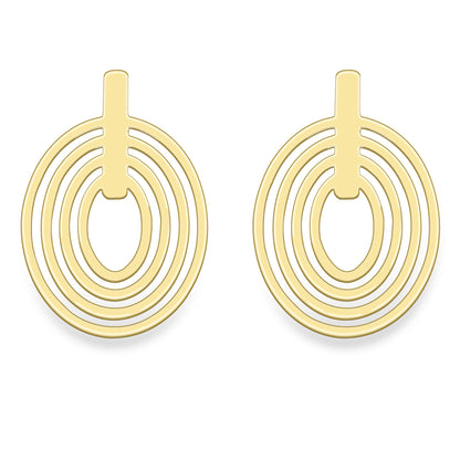 9ct Gold  Concentric Oval Crop Circles Drop Earrings - SENR02596