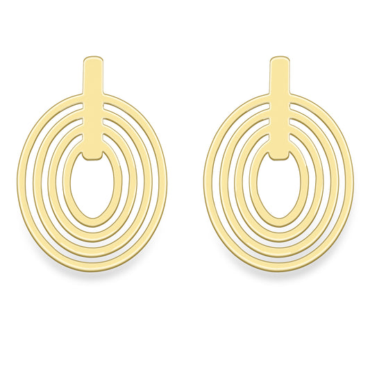 9ct Gold  Concentric Oval Crop Circles Drop Earrings - SENR02596