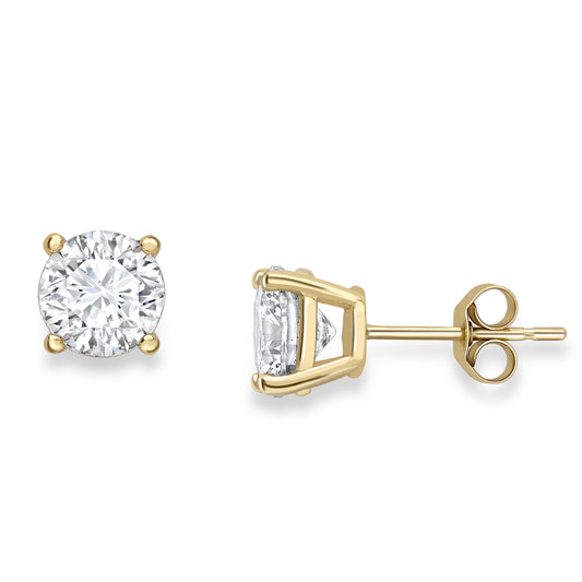 9ct Gold  CZ Simple 4-Claw Solitaire Stud Earrings 7mm - SENR02607