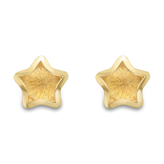 9ct Gold  Satin Brushed Super Star Stud Earrings 7mm - SENR02870