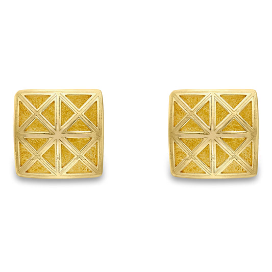 9ct Gold  Windows & Crosses Satin Brushed Stud Earrings 7mm - SENR02874