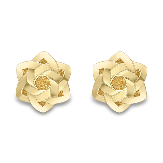 9ct Gold  Double Trilogy Flower Star of Magen David Stud Earrings - SENR02876
