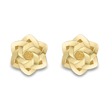 9ct Gold  Double Trilogy Flower Magen David Star Stud Earrings - SENR02876