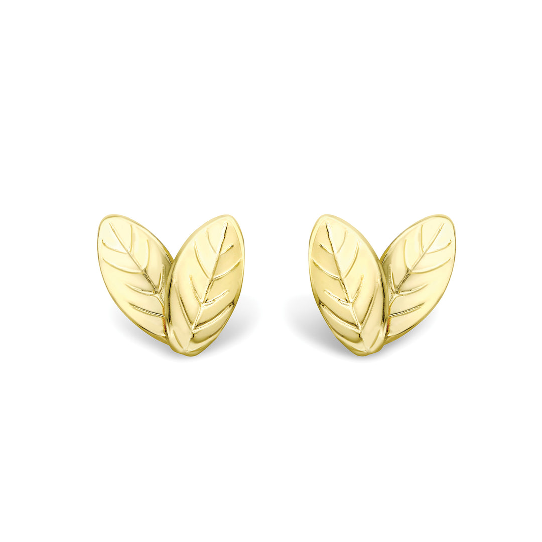 9ct Yellow Gold  Nana Mint Leaf Stud Earrings - SENR02878