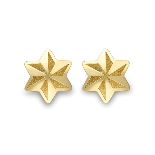 9ct Gold  Fluted Satin Brushed Twinkle Star Stud Earrings 8mm - SENR02880