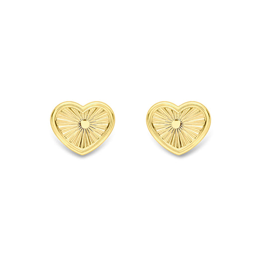 9ct Gold  Diamond-cut Starburst Love Heart Stud Earrings - SENR02884