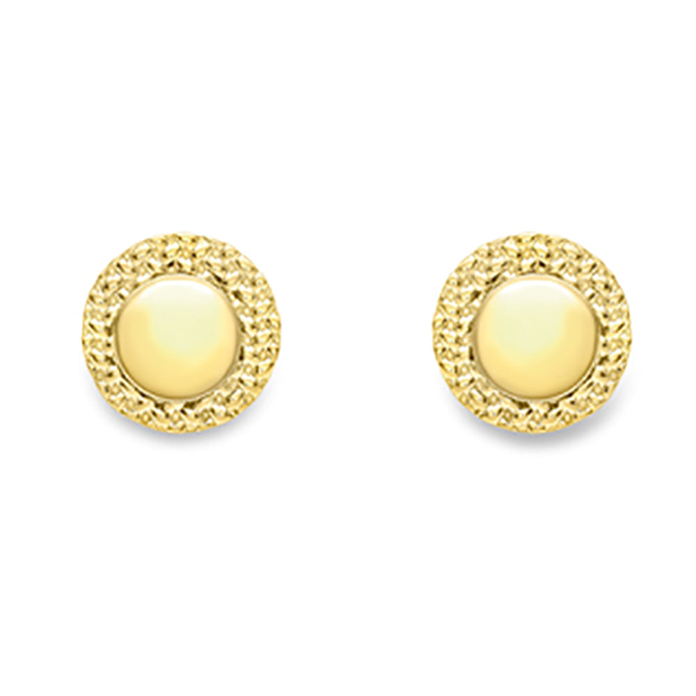 9ct Gold  Cross Stitch Round Button Stud Earrings 7mm - SENR02886