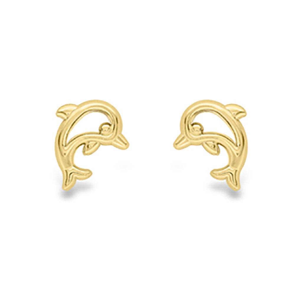 9ct Gold  Happy Dolphin Outline Stud Earrings - SENR02890