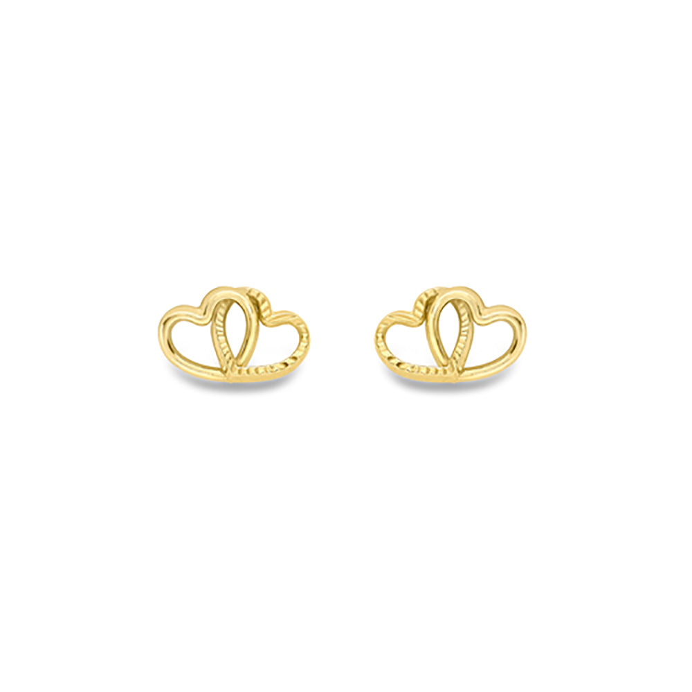 9ct Gold  Double Open Love Heart Fluted Outline Stud Earrings - SENR02891