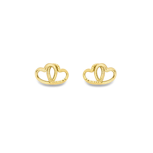 9ct Gold  Double Open Love Heart Fluted Outline Stud Earrings - SENR02891