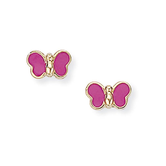 9ct Gold  - Enamel - Butterfly Stud Earrings - - SENR02909