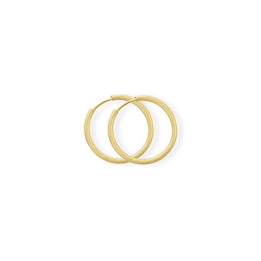 9ct Gold  0.75mm Diamond-cut Sleeper Hoop Earrings - 14mm - SENR02929