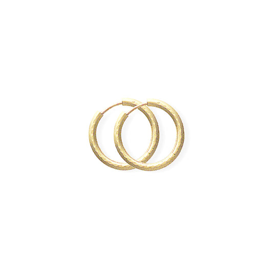 9ct Gold  1.2mm Diamond-cut Sleeper Hoop Earrings - 14mm - SENR02936
