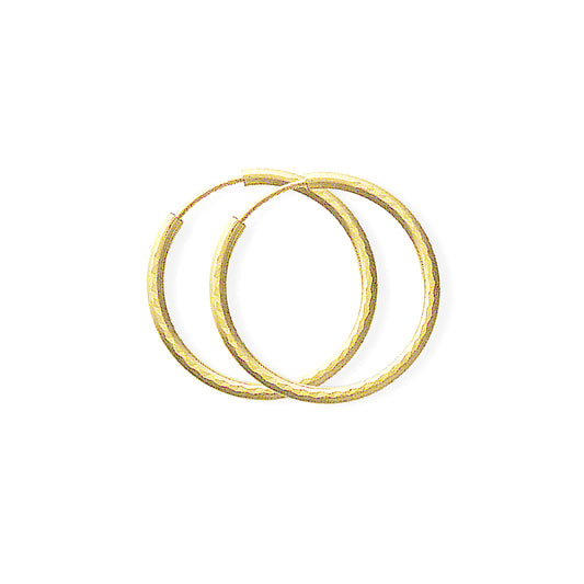 9ct Gold  1.2mm Diamond-cut Sleeper Hoop Earrings - 21mm - SENR02938