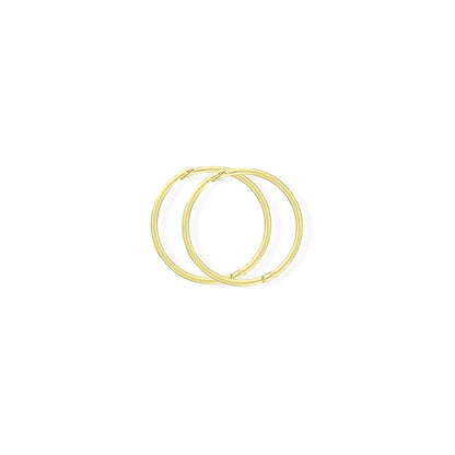 9ct Gold  1mm Gauge Thick Hinged Sleeper Hoop Earrings 14mm - SENR02954