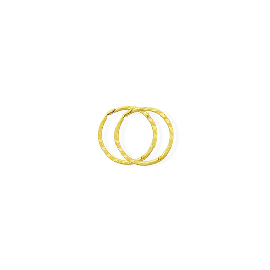 9ct Gold  1mm Thin Diamond-cut Hinged Sleeper Hoop Earrings - 12mm - SENR02956