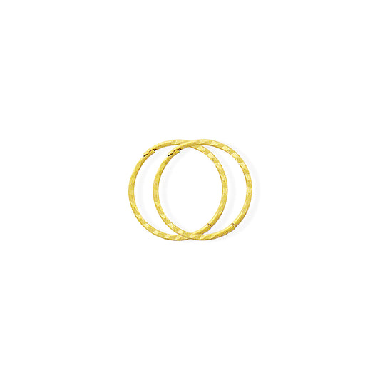 9ct Gold  1mm Thin Diamond-cut Hinged Sleeper Hoop Earrings - 14mm - SENR02957