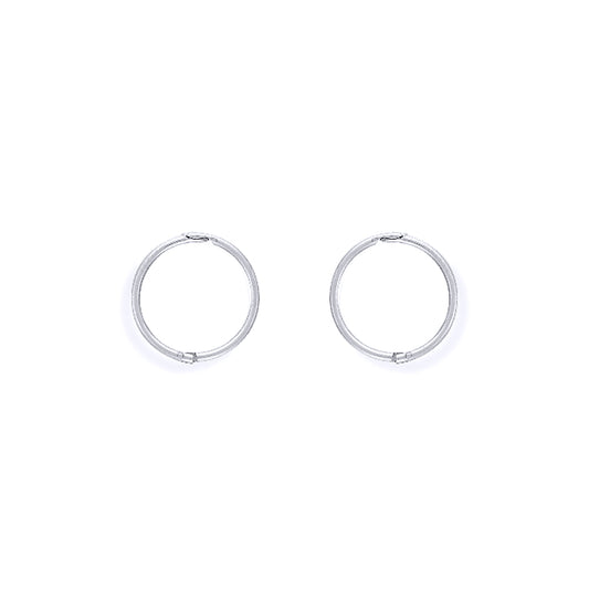 Ladies 9ct White Gold  1mm Thick Hinged Sleeper Hoop Earrings 11mm - SENR02983