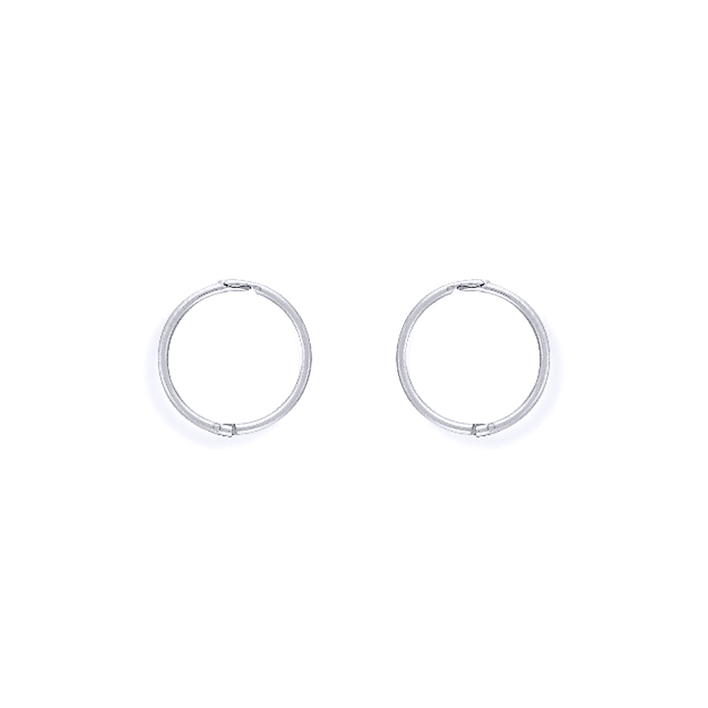 Ladies 9ct White Gold  1mm Thick Hinged Sleeper Hoop Earrings 11mm - SENR02983