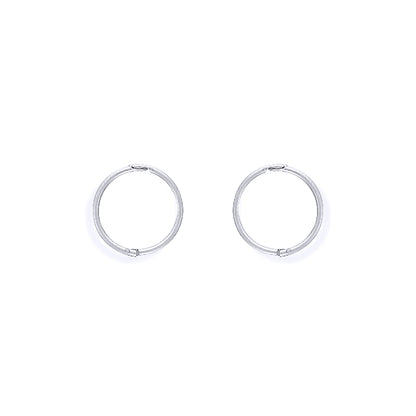 Ladies 9ct White Gold  1mm Thick Hinged Sleeper Hoop Earrings 11mm - SENR02983