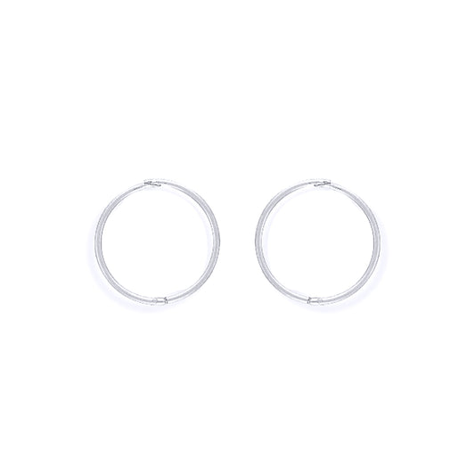 Ladies 9ct White Gold  1mm Thick Hinged Sleeper Hoop Earrings 14mm - SENR02984