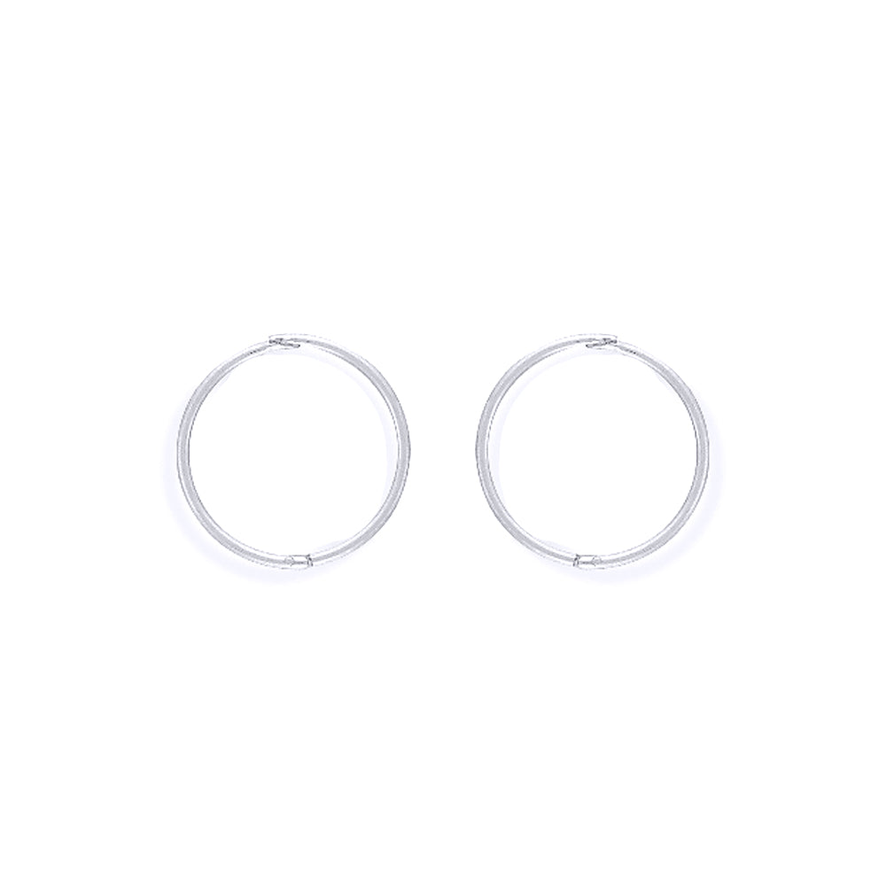 Ladies 9ct White Gold  1mm Thick Hinged Sleeper Hoop Earrings 14mm - SENR02984