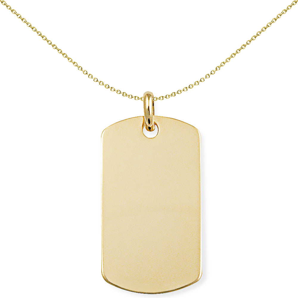 Mens 9ct Gold  Rectangular Dog Tag Charm Pendant - 19x37mm - FANR02244