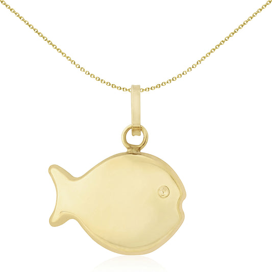 9ct Gold  Minimal Style Fish Charm Pendant 13x10mm - FANR02537