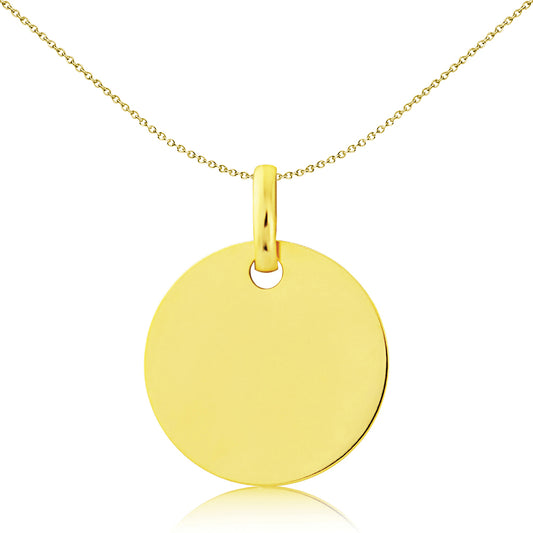 Solid 9ct Gold  Round Disc Dog Tag Medallion Pendant - 13mm - FANR02592