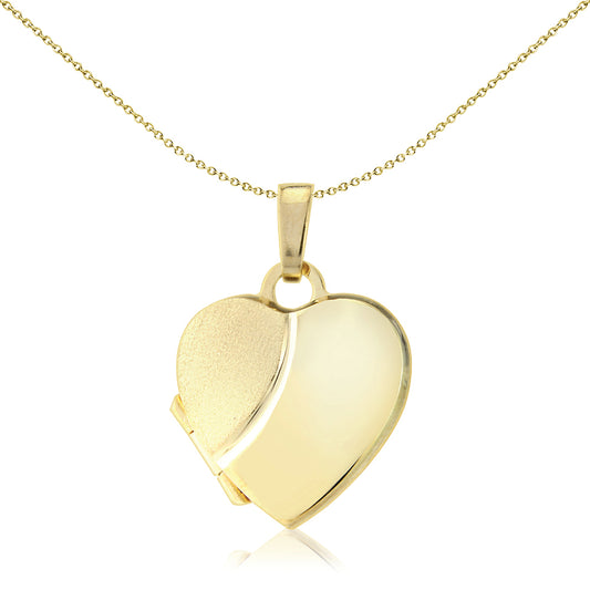 Ladies 9ct Gold  Semi Satin Love Heart Locket Pendant 14mm - LKNR02201