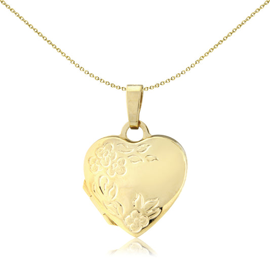 Ladies 9ct Gold  Flower Love Heart Locket Pendant - 14mm - LKNR02202