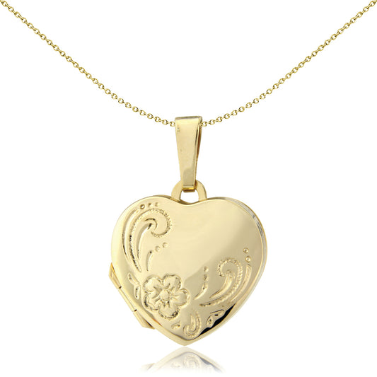 Ladies 9ct Gold  Flower Motif Heart-Shaped Family Locket 18x18mm - LKNR02204