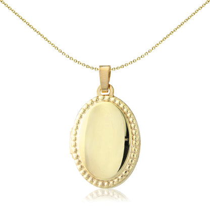 Ladies 9ct Gold  Beaded Edge Frame Oval Locket Pendant 18x14mm - LKNR02211