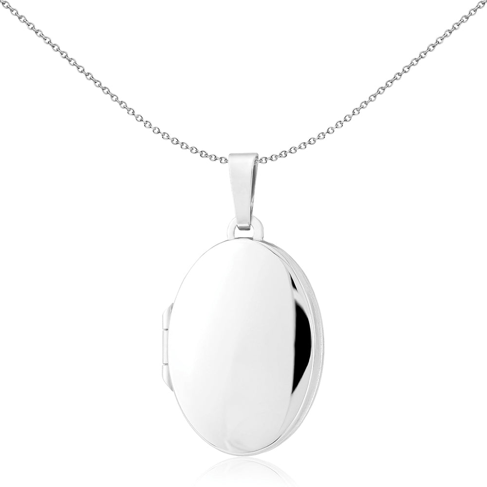 9ct White Gold  Polished Satin Oval Family Locket Pendant  24x16mm - LKNR02213