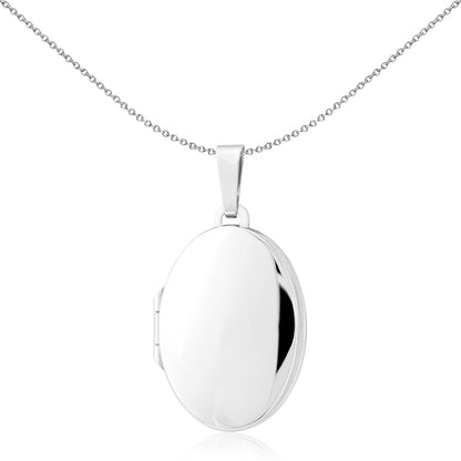 9ct White Gold  Polished Satin Oval Family Locket Pendant  24x16mm - LKNR02213