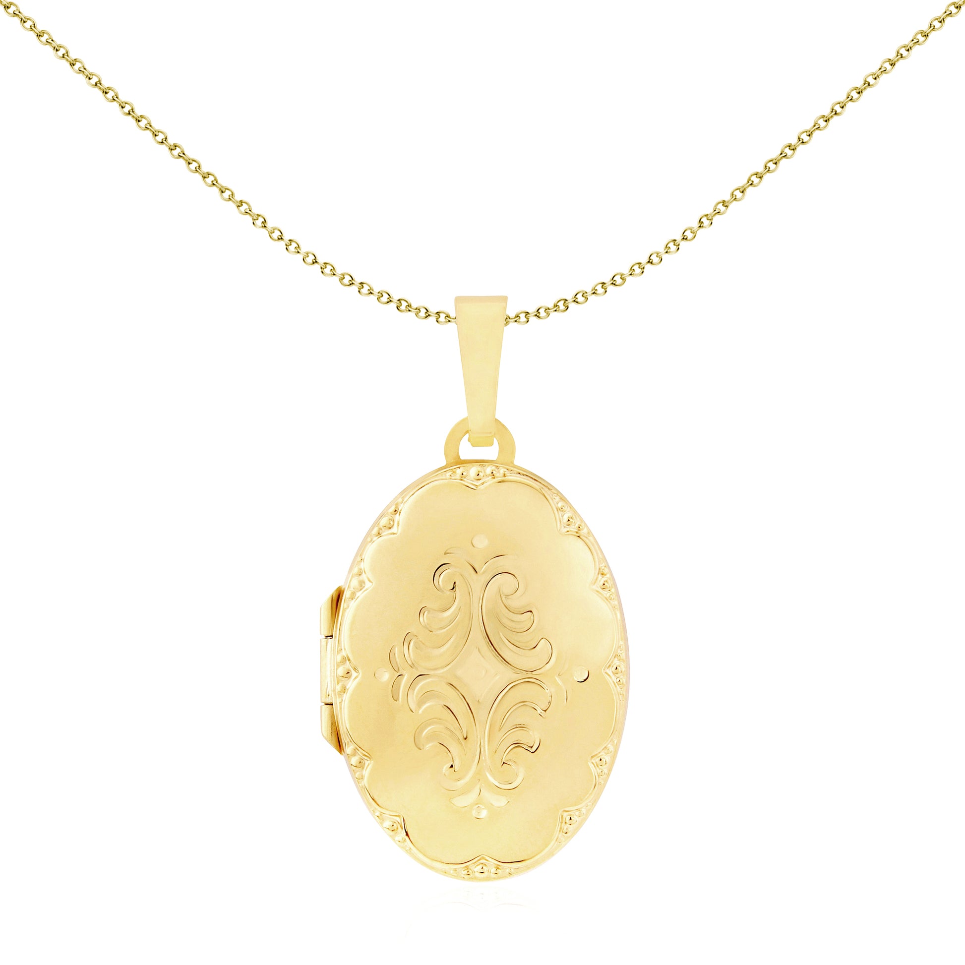 9ct Gold  Oval Engraved Floral Locket 16x24mm - LKNR02225