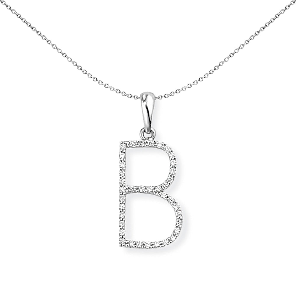 18ct White Gold  Diamond Initial Charm Pendant Letter B 8x21mm - INNR027-B