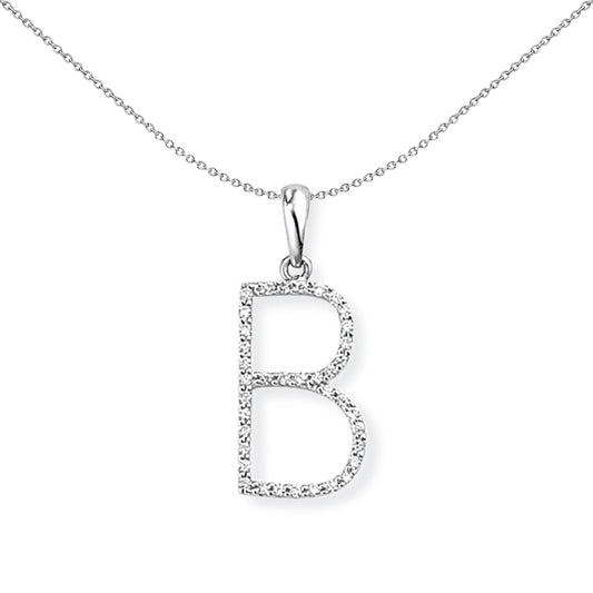 18ct White Gold  Diamond Initial Charm Pendant Letter B 8x21mm - INNR027-B