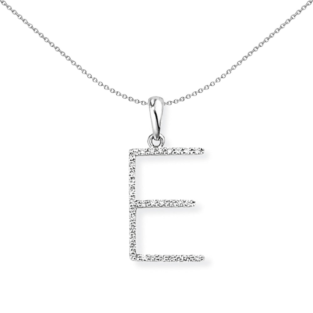 18ct White Gold  Diamond Initial Charm Pendant Letter E 10x19mm - INNR027-E
