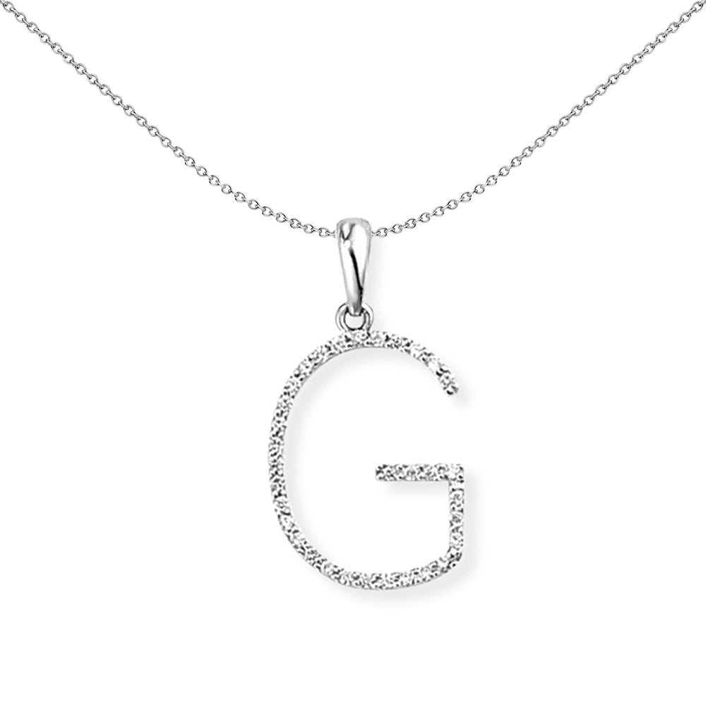 18ct White Gold  Diamond Initial Charm Pendant Letter G 11x21mm - INNR027-G