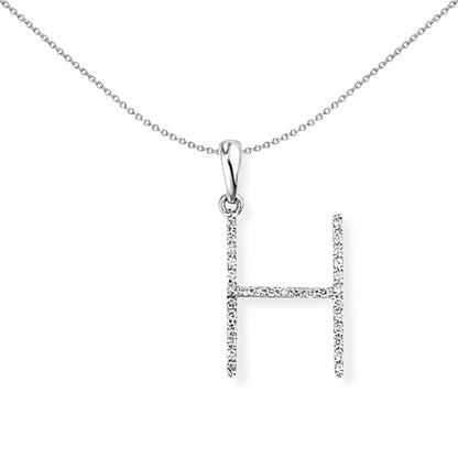 18ct White Gold  Diamond Initial Charm Pendant Letter H 11x20mm - INNR027-H