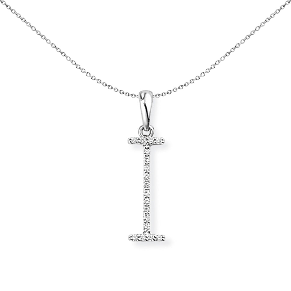 18ct White Gold  Diamond Initial Charm Pendant Letter I 5x20mm - INNR027-I