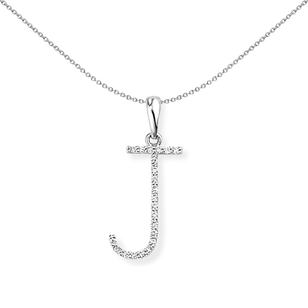 18ct White Gold  Diamond Initial Charm Pendant Letter J 9x20mm - INNR027-J