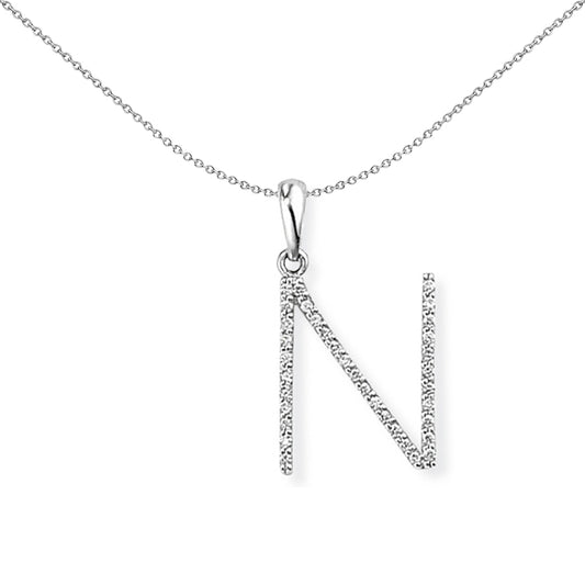 18ct White Gold  Diamond Initial Charm Pendant Letter N 10x19mm - INNR027-N