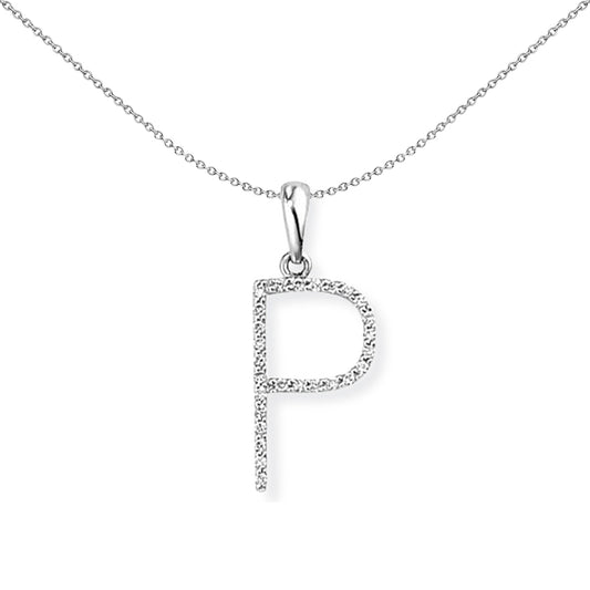 18ct White Gold  Diamond Initial Charm Pendant Letter P 9x20mm - INNR027-P