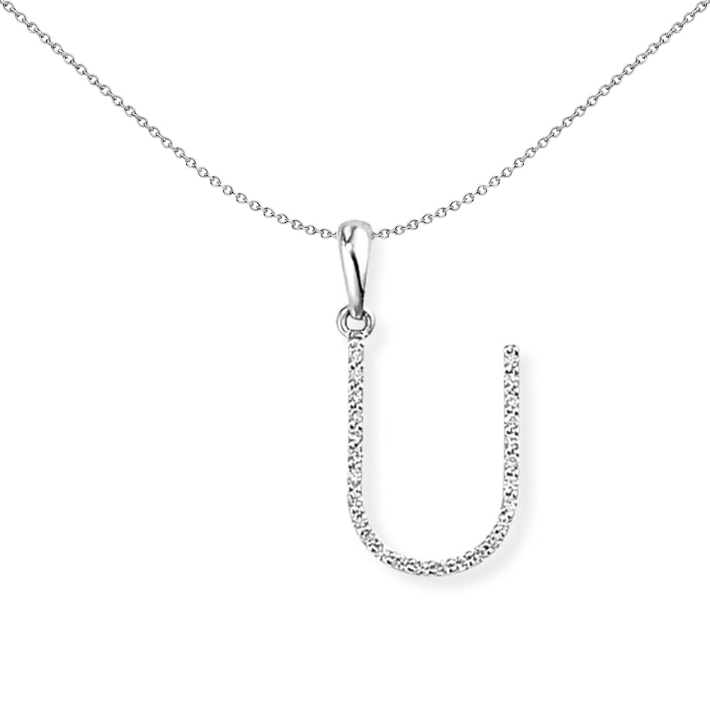 18ct White Gold  Diamond Initial Charm Pendant Letter U 10x18mm - INNR027-U